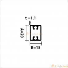 A6063S角管ビスホール材1.1mm ‐ シルバー A6063S-T5  角パイプビスホール材