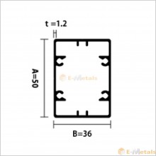 A6063S角管ビスホール材1.2mm ‐ シルバー A6063S-T5  角パイプビスホール材