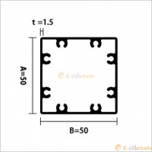 A6063S角管ビスホール材1.5mm ‐ シルバー A6063S-T5  角パイプビスホール材